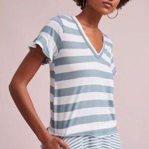 ANTHRO I Blue & White Striped V-Neck T-Shirt Top by Left of Center, SP